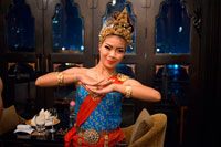 Bangkok. Thai classical dance performance at Salathip Restaurant, Hotel, Shangri La, Bangkok,Thailand, Asia. Salathip is located off New Road on Soi Wat Suan Phlu and is within the Shangri-La Hotel, Bangkok. Serving traditional and classic dishes by the flowing waters of the Chao Phraya River, the "river of kings".  The traditional Thai performances hosted at the restaurant (7-10 pm throughout the week) will certainly keep you glued to the centre stage. And if you are lucky, they may even enact a story which is closely linked to Hindu culture! Don’t be surprised if they enact the Ramayana in front of your very eyes! Guests can relax indoors, or opt for al fresco dining by the river, which can get refreshing owing to a gentle, breezy atmosphere during the evening. 
