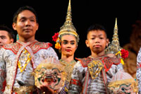 Bangkok. Thai classical dance performance at Salachalermkrung theater in Bangkok, Thailand. Khon-Thai Classical Masked Dance at the Sala Chalermkrung Royal Theatre On the Anspicious Occasion to the Throne, the Sala Chalermkrung Foundation, the Crown Property Bureau and the Tourism Authority of Thailand jointly organized the Khon-Thai Classical Masked Performance entitled 'Pra Chakrawatan' during December 2005 - july 2006 at the sala Chalermkrung Royal Theatre. The Sala Chalermkrung Royal Theatre now proundly present a new episode of Khon-Masked Dance entitled 'Hanuman Chankamhaeng', an excerpt from Ramakien story. 