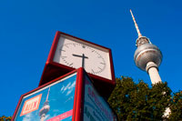 Television tower and world clock at Alexanderplatz in Berlin. Everyone is supposed to remember that Berlin’s Fernsehturm (TV Tower) is 365m high and is the tallest building in Berlin. As urban legend has it, the tower’s height was a deliberate decision taken by Walter Ulbricht, Leader of the SED, so that every child would be able to remember it, just like the days of the year. In fact the tower’s summit today is 368m.