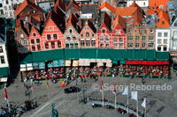 Brugge markt aereal view. The Markt Market Place, view from the Belfry Brugge,the Venice of the North Western Flanders Belgium.