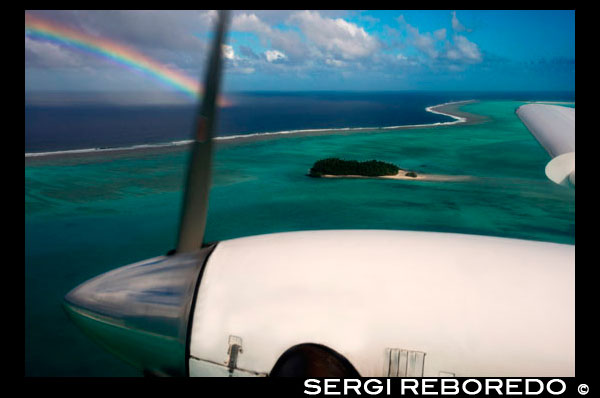 Aitutaki. Cook Island. Polynesia. South Pacific Ocean. A plane flies over the islands between the Aitutaki Island and Atiu Island with a rainbow background. THE first man who came to Aitutaki from Avaiki [Hawaiki] was Ru. He came in a canoe named Nga-Puariki, seeking for new lands. The canoe was a large double one, a katea, namely two canoes fastened together. The name of the cross-pieces of wood which fasten on the outriggers are called kiato. The names of the kiato were as follows: the foremost Tane-mai-tai, the centre one Te-pou-o-Tangaroa, and the after one Rima-auru. They arrived at the island and entered a passage named Aumoana. They landed and erected a Ma, which they named Pauriki, after their canoe. (Ma means a place of evil spirits.) They also erected a Ma inland, which they named Vaikuriri, which was the name of Ru’s god, Kuriri, brought with them from Avaiki. Ru called the land Araura, which means, the place to which the wind drove him in his search for land. He appointed a number of Koromatua as lords of the island, (Koromatua=literally, old people, or tupuna.) Their names were: E Rongo-turu-kiau, E Rongo-te-Pureiau, Mata-ngaae-kotingarua, Tai-teke-te-ivi-o-te-rangi, Iva-ii-marae-ara, Ukui-e-Veri, Taakoi-i-tetaora. These were the lords of the island as appointed by Ru. There remained the rest of the people who came with him, consisting of men, women and children. Ru’s people must have numbered over 200. These people settled down on the land and increased to a large number. It was said that it was Ru who raised the heavens, as they were resting before his time on the broad leaves of plants, called rau-teve. Hence his name, Ru-Te-toko-rangi. He sent for the gods (tini atua) of night and the gods of day, the god Iti, and the god Tonga, from the west and North, to assist him in his work. He prayed to them: “Come, all of you and help me to lift up the heavens.” And they came in answer to his call. He then chanted the following song: “O son! O son! Raise my son!  Raise my son!  Lift the Universe! Lift the Heavens!  The Heavens are lifted.  It is moving!  It moves,  It moves!”  The heavens were raised accordingly. He then chanted the following song to secure the heavens in their place: “Come, O Ru-taki-nuku,  Who has propped up the heavens.  The Heavens were fast, but are lifted,  The Heavens were fast, but are lifted,  Our work is complete.”  Thus the heavens were securely fastened in their place. The work being finished, the god of night and the god of day returned to their homes; the god Iti and the god Tonga returned to their homes, and the gods from the west and north also returned home; the work was done. The heavens and the earth being now in a settled condition, the people commenced to increase and multiply, and they also built marae, or sacred places. 