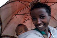 A woman Portea your child in Lalibela market. Lalibela not have many other attractions besides the churches. Although you should make a visit to the local market for shopping and good memories of the place before leaving. You can also visit the park of donkeys, which has beautiful views of the city. If you want to explore the area more deeply, you can trek around Lalibela, in the beautiful mountainous region surrounded by Ethiopian interesting fauna.