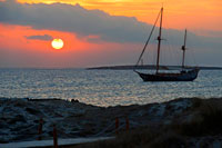 Formentera. Ses Illetes Beach, Balearic Islands, Formentera, Spain. Backlights in the sunset.