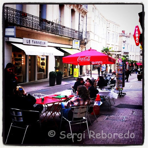 Bars and restaurants in the street Rue Saint Guilhem. Montpellier