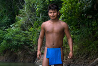 Portrait of Native Indian Embera tribe. Villagers of the Native Indian Embera Tribe, Embera Village, Panama. Panama Embera people Indian Village Indigenous Indio indios natives Native americans locals local Parque National Chagres. Embera Drua. Embera Drua is located on the Upper Chagres River. A dam built on the river in 1924 produced Lake Alajuela, the main water supply to the Panama Canal. The village is four miles upriver from the lake, and encircled by a 129.000 hectare National Park of primary tropical rainforest. Lake Alajuela can be accessed by bus and mini-van from the city of Panama. It lies an hour from the city, close to the town of Las Cumbres.