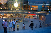Apple computer store in Lujiazui financial district, in Pudong, in Shanghai, China. View of large modern Apple store in Shanghai China. Apple Store Pudong in front of Shanghai IFC South and North Tower (HSBC building) in Pudong District, Shanghai, China. Shanghai International Finance Centre, usually abbreviated as Shanghai IFC, is a commercial building complex and a shopping centre (branded Shanghai IFC mall) in Shanghai. It incorporates two tower blocks at 249.9 metres (south tower) and 259.9 metres (north tower) housing offices and a hotel, and an 85-metre tall multi-storey building behind and between the two towers.  Shanghai IFC is located in Lujiazui