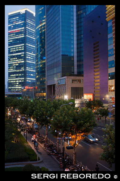 Área Pundong, Shanghai. Rascacielos cerca de la CFI. Shanghai International Finance Centre, generalmente abreviado como Shanghai IFC, es un complejo de edificios comerciales y un centro comercial (marca comercial de Shanghai IFC) en Shanghai. Incorpora dos bloques de pisos en 249,9 metros (torre sur) y 259,9 metros (torre norte) oficinas de vivienda y un hotel y un edificio alto de 85 metros de varios pisos detrás y entre las dos torres. Shanghai IFC se encuentra en Lujiazui, en Pudong, Shanghai. Ocupa un lugar destacado al sureste de la rotonda de Lujiazui, en diagonal a través de la Torre de la Perla Oriental y al otro lado de la carretera de Super Brand Mall. Se encuentra junto a la estación de Lujiazui en Línea 2 del Metro, y se puede acceder directamente desde la estación de metro a través de un túnel. La torre sur de Shanghai IFC y parte del edificio de varios pisos se completó en 2009, mientras que se completó la torre norte y el resto del complejo en 2010. El trabajo continuó durante varios años después en aspectos periféricos del desarrollo, incluidas las conexiones de jardinería y pasarela a los edificios cercanos y Lujiazui central Park. The Ritz-Carlton Hotel ocupa la torre sur, mientras que la torre norte se encuentra la actual sede de Shanghai de HSBC en China. Otros inquilinos prominentes del complejo incluyen una tienda de Apple bajo el patio hundido del edificio (coronado por una claraboya de cristal cilíndrico que se eleva desde la estación de servicio), un multicine y un supermercado Citysuper. El resto de la superficie comercial está en gran parte ocupada por las cadenas de restaurantes de lujo y de marcas internacionales de moda de lujo.
