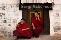 Monks inside the Tashilumpo Monastery, located in Shigatse, Tibet. The monastery also Tashilumpo one of several monasteries remain intact in the 1970's cultural revolution.