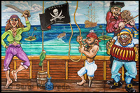 Painted decoration on the outside of the Museo del Pirata. Nassau. PIRATES WOMEN Dressed Man, Anne Bonny and Mary Read sailed on Rackman pirate captain command. They had supposedly exalted temperament were as ferocious as the men who fought them. The days of piracy Anne Bonny began when she met Calico Jack Rackham on the island of New Providence. She left her husband, James Bonny, the pirate captain Calico Jack. Dressed in men's clothes, Anne joined Jack in his ship and then won the reputation of being so cruel and brave as the other pirates on board. Equally remarkable was another woman in the same vessel. Disguised as a man, Mary Read joined shortly before the crew of Calico Jack. Since young, Mary Read wanted adventure. At the time he met Anne Bonny, and had been in the regiment of a warship had been fishing a cargo ship and crew had also built a pirate ship. According to all accounts, Anne Bonny and Mary Read were so brave and courageous as the men he fought. In 1720, Captain Burnet, a hunter of pirates commissioned by the Royal Governor Woodes Rogers, the ship attacked them. The crew, who was drunk at the time, was stacked in the hold as the two women faced aggressors. They do not beat and all were tried for piracy and sentenced to the death penalty. Arlegando pregnancy, Anne and Mary escaped the gallows immediately, but Mary ended up dying in the cell because of a fever. Anne gave birth to her baby and, for some reason, postponed his sentence. She disappeared and was never news.