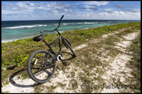 The bicycle is the best way to discover the island - beach of the eastern (Atlantic) - Pine Bay - Cat Island.