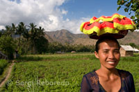 A woman next to some farmland near the fishing village of Amed East Bali.