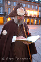 Pilgrim near the Cathedral of Santiago. Obradoiro Praza do. Santiago de Compostela.