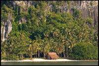 A wooden house in an idyllic beach on the island Comocutuan Island. Palawan.