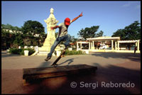 Skateboard Practicing in the Plaza Burgos. Ilocos. Vigan. 