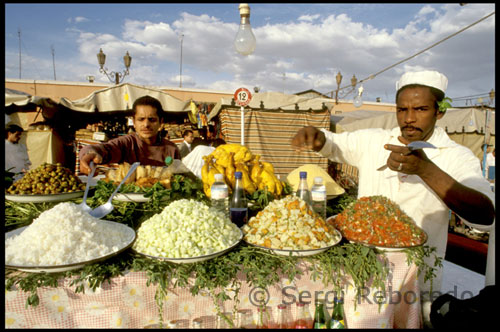 Restaurant on the Jemaa-el-Fna square. Marrakech is an Islamic city in a male dominated society, although Morocco is one of the most liberal Muslim countries and the government is trying by all means to give a picture of progressivism. King Mohammed VI is actively promoting the education of women and disadvantaged groups such as the Berbers, the indigenous population of the Atlas Mountains. Marrakech is located at the foot of the High Atlas Mountains, whose peaks remain snow covered for most of the year in contrast to the desert environment surrounding the city. Summers can be scorching, but winters are cold and bright, while autumn sees the arrival of delicious fresh produce market and spring flowers covered mountains.